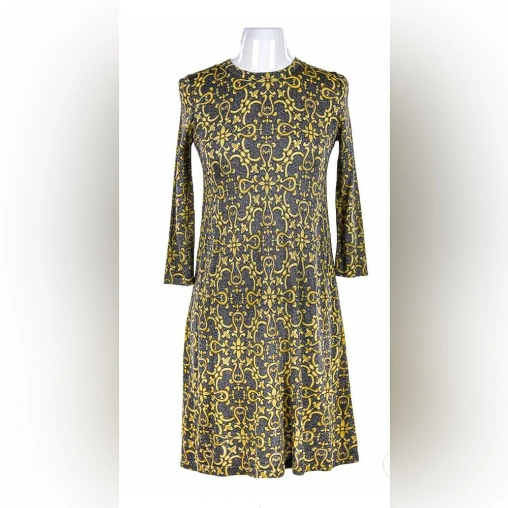 J. McLaughlin Metallic Scroll Print Knit Dress size M